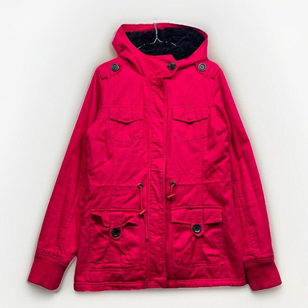 Y2K FOX Riders Company Pink Canvas Jacket Sherpa Fleece Wom L Racing Pockets
